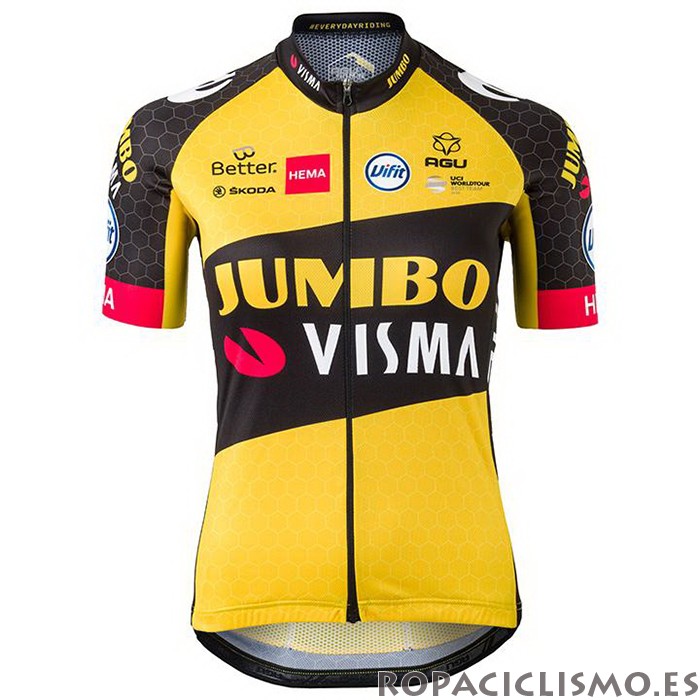 2021 Maillot Mujer Jumbo Visma Tirantes Mangas Cortas Negro Amarillo